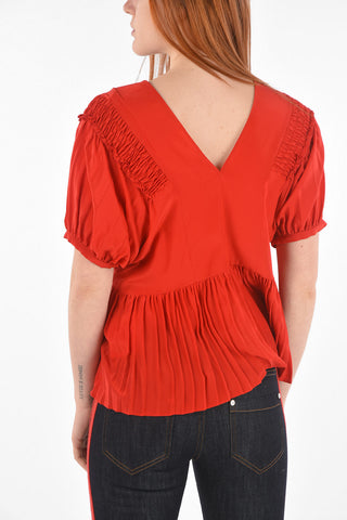 V Neck Short-sleeved Pleated Bottom Top