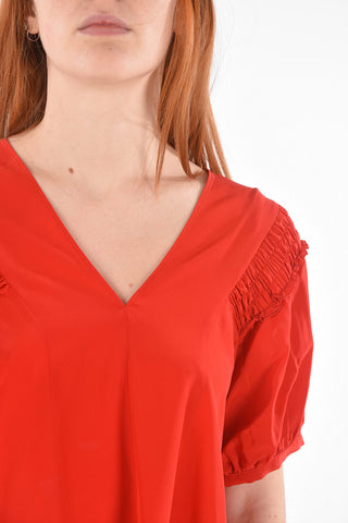 V Neck Short-sleeved Pleated Bottom Top