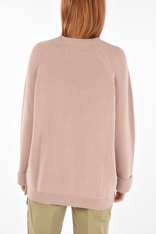 Crew Neck Virgin Wool Sweater with Snap Buttons