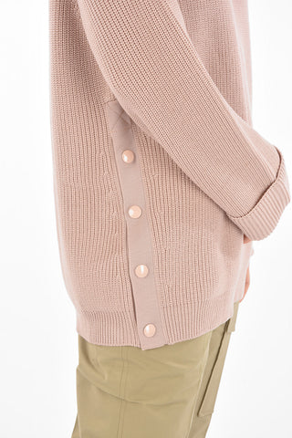 Crew Neck Virgin Wool Sweater with Snap Buttons