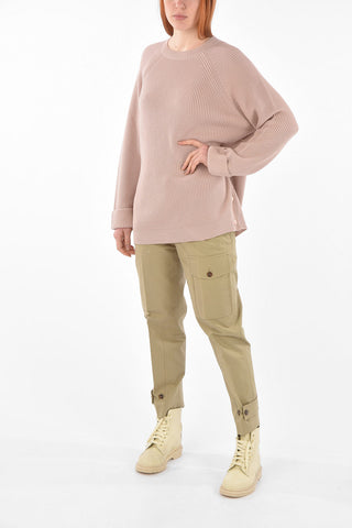 Crew Neck Virgin Wool Sweater with Snap Buttons