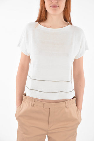 Cotton Short Sleeve Sweater with Jewel Detail