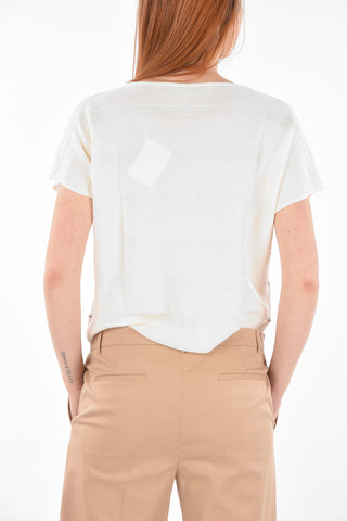 Cotton Short Sleeve Sweater with Jewel Detail