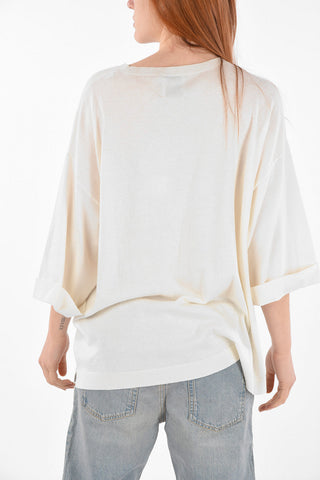 Crew Neck 3/4-Sleeved Cashmere Blend Sweater