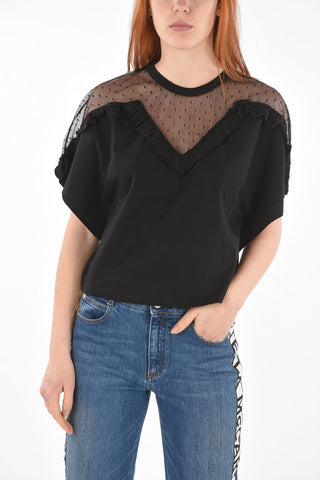 Tulle Insert Crew Neck Cotton Crop Top