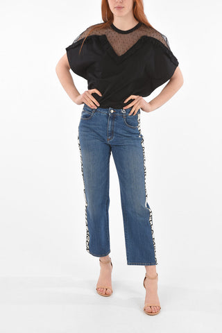Tulle Insert Crew Neck Cotton Crop Top