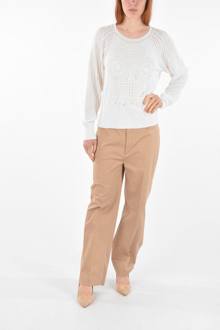 Crew Neck Openwork Sleeve Sweater