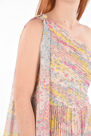 Abstract Motif Pleated One-shoulder Dress