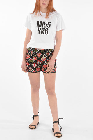 Side Zip Floral Patterned Macramè Shorts
