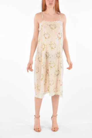Lace-edged Floral Motif Silk Slip Dress