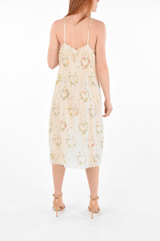 Lace-edged Floral Motif Silk Slip Dress