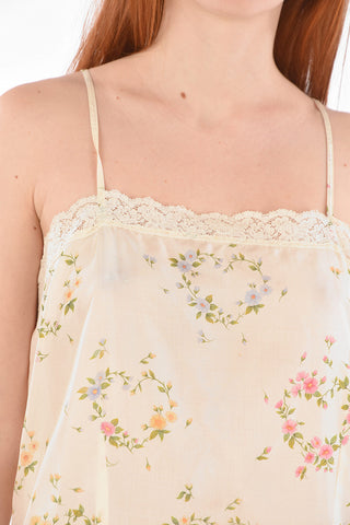 Lace-edged Floral Motif Silk Slip Dress