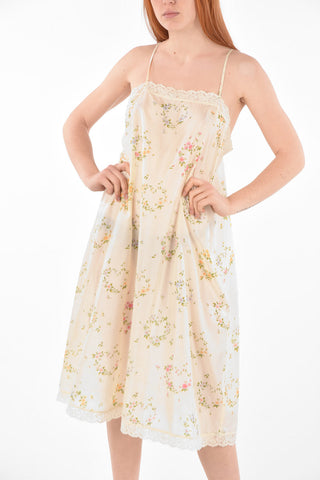 Lace-edged Floral Motif Silk Slip Dress