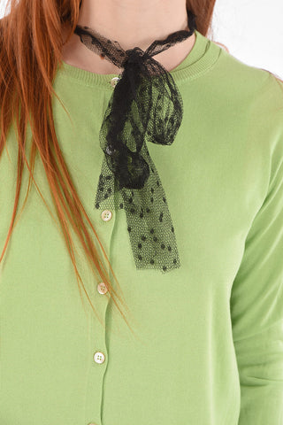 Set Top e Cardigan Tie Neck con Dettaglio in Tulle