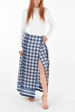 Pleated Detail Checkered Wrap Skirt