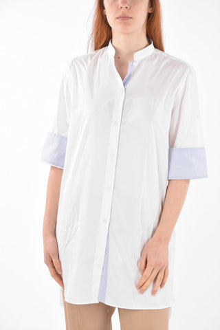 Collarless Oversized Shirt with Short Sleeves