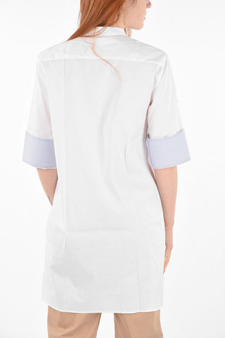 Collarless Oversized Shirt with Short Sleeves