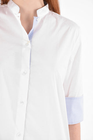 Collarless Oversized Shirt with Short Sleeves