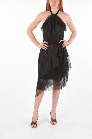 Lace Detail Silk Halterneck Dress