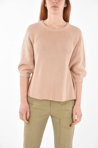 Maglia Girocollo con Maniche 3/4 e Inserto in Tulle