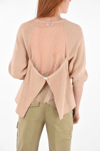 Maglia Girocollo con Maniche 3/4 e Inserto in Tulle