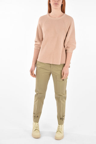 Maglia Girocollo con Maniche 3/4 e Inserto in Tulle