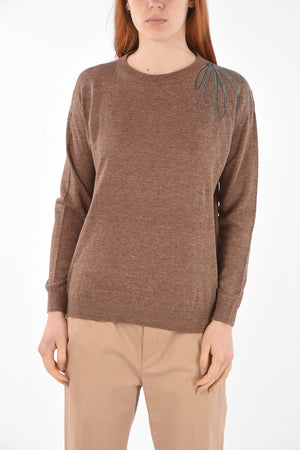 Cotton and Linen Sweater with Jewel Embroidery