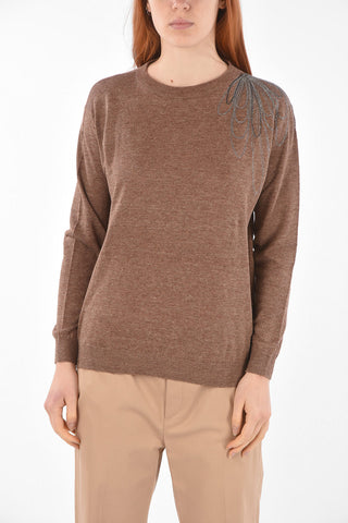Maglia in Lino e Cotone con Ricamo Gioiello
