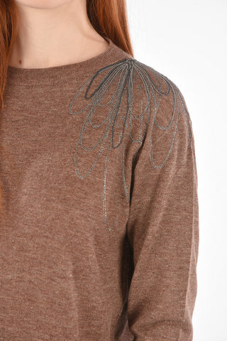 Maglia in Lino e Cotone con Ricamo Gioiello