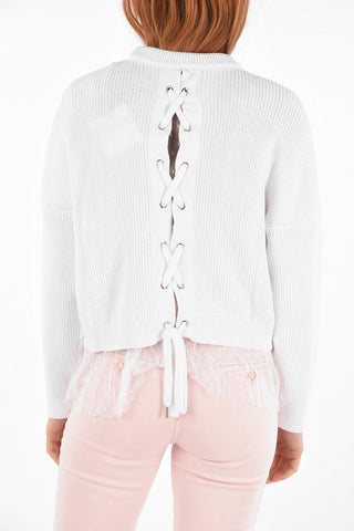 Tulle Bottom Lace-up Detail Sweater