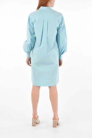 Asymmetric Ruffle Front Cotton Shirt Dress