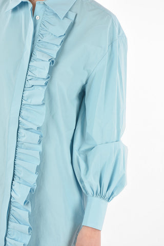 Asymmetric Ruffle Front Cotton Shirt Dress