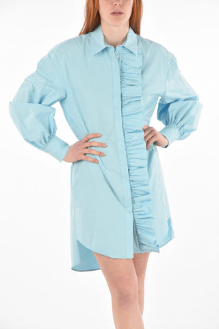 Asymmetric Ruffle Front Cotton Shirt Dress