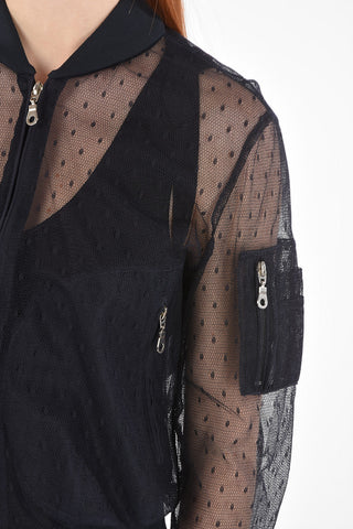 Multipocket Polka Dot Patterned Tulle Bomber Jacket