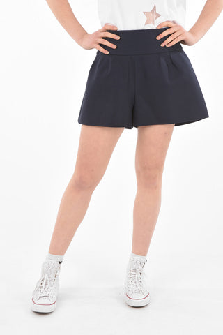 Back Zipped Flared Cotton Shorts
