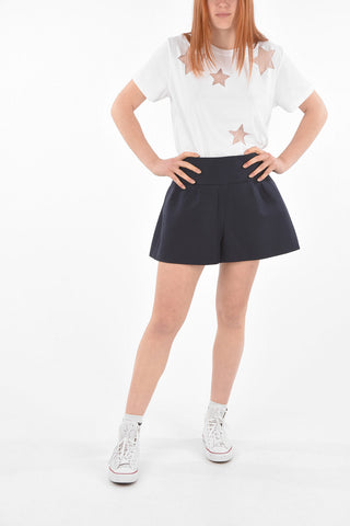 Back Zipped Flared Cotton Shorts