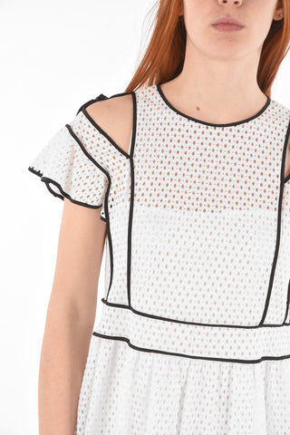 Vestito Cold-Shoulder Traforato con Sottoveste Interna