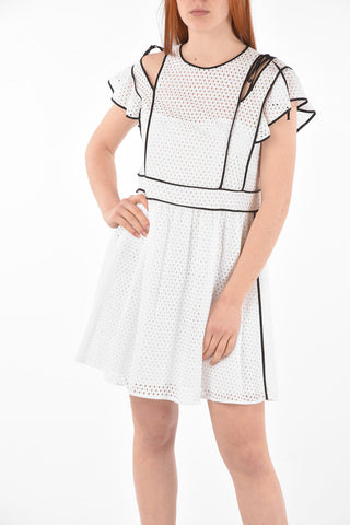 Vestito Cold-Shoulder Traforato con Sottoveste Interna