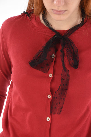 Set Top e Cardigan Tie Neck con Dettaglio in Tulle