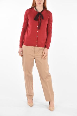 Set Top e Cardigan Tie Neck con Dettaglio in Tulle