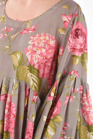 Flared Sleeve Floral Patterned Asymmetric Silk Dress