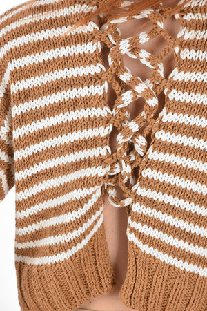 Crew Neck Two Tone Braided Detail Pullover