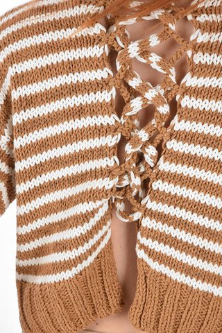 Crew Neck Two Tone Braided Detail Pullover