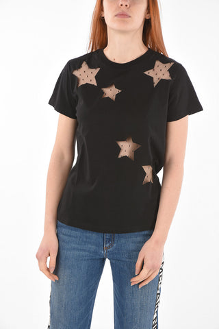 Crew Neck Mesh Cut-out Detail T-Shirt