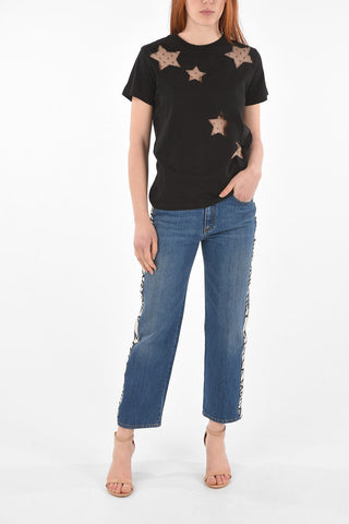 Crew Neck Mesh Cut-out Detail T-Shirt