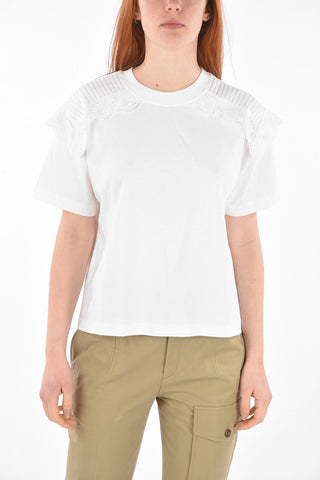 SEE BY Crew Neck Sangallo Detail T-Shirt