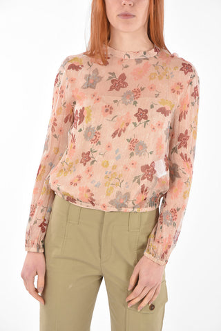 Tie Neck Floral Printed Silk and Lurex Blouse