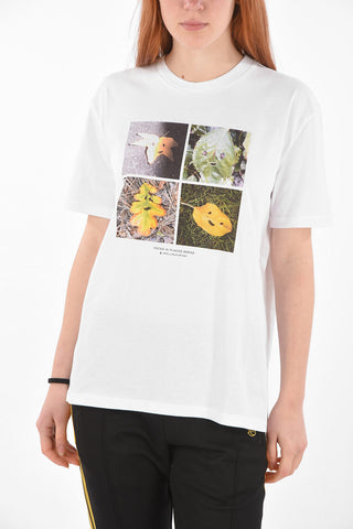 Crew Neck LEAVES Cotton T-Shirt