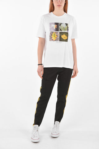 Crew Neck LEAVES Cotton T-Shirt