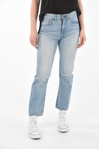DENIM Jeans 5 Tasche Straight Fit in Denim Distressed